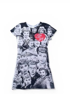 Juniors Black & White “I Love Lucy” Graphic Tee with Red Accent